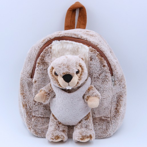 Sac à dos Peluche ultra doux Marmotte avec doudoune amovible