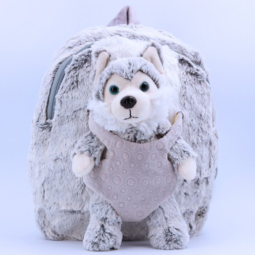 Sac à dos peluche ultra doux HUSKY avec doudou amovible