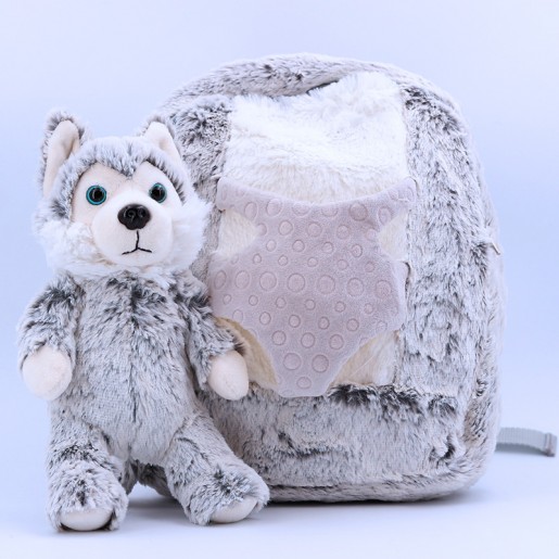 Sac à dos peluche ultra doux HUSKY avec doudou amovible