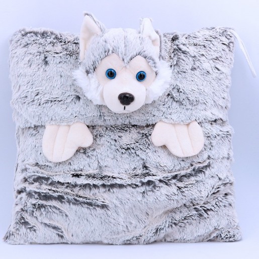 oreiller Husky ultra doux  avec fonction range pyjama pour les tout petits