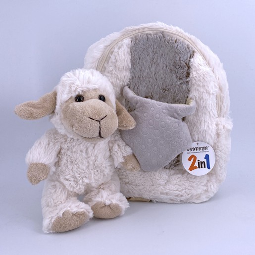 Sac à dos peluche ultra doux Mouton avec doudou amovible